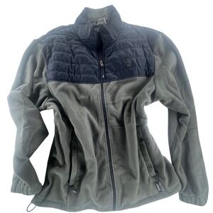 IZOD Mens L‎ Fleece Jacket Full Zip Gray Blue Puffer Chest Outdoor Coat